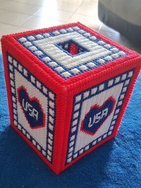 Patriotic USA Handcrafted Tissue Box Cover